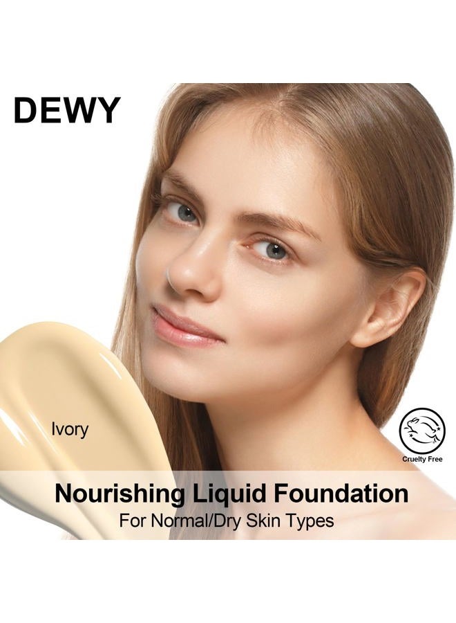 FV أساس سائل مقاوم للماء من FV، لمسة رطبة، يدوم طويلاً، خفيف الوزن، تغطية متوسطة لمكياج الوجه للبشرة العادية والجافة، خالي من القسوة، عاجي، 30 مل - Image 2